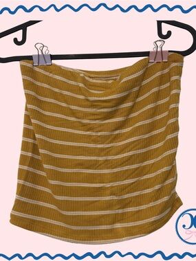 American Eagle Outfitters Mustard Yellow & White Striped Ribbed Tube Crop Top
